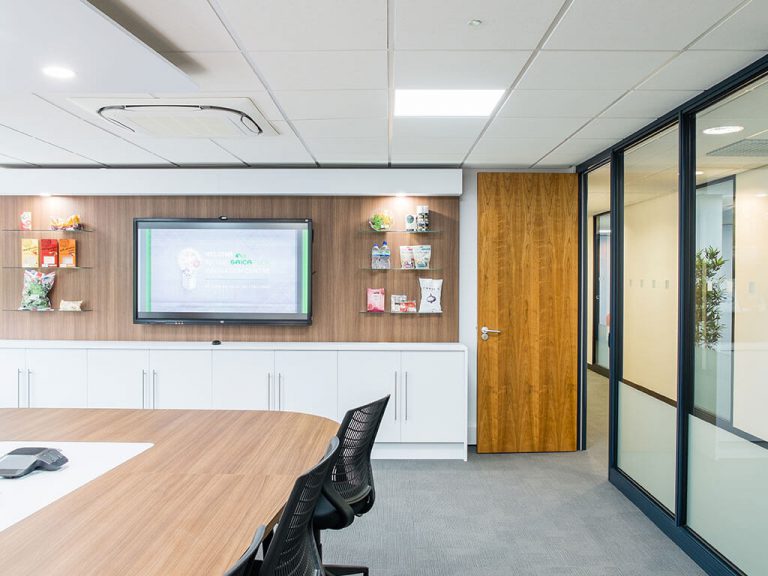 Americk Packaging revamped meeting room interior - conference screen