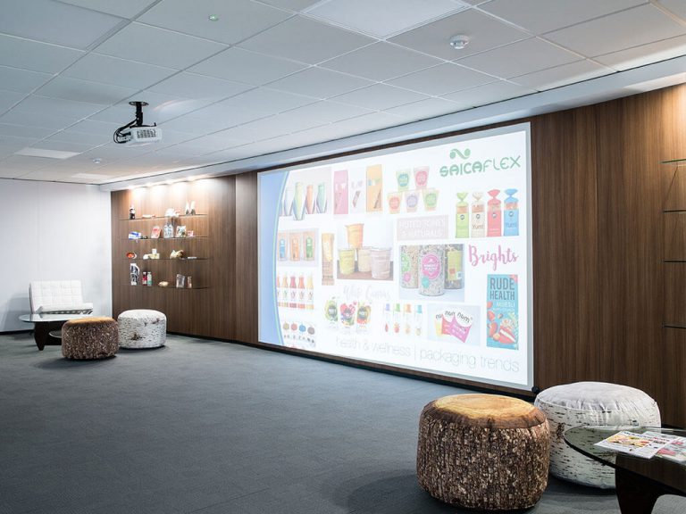 Americk Packaging revamped presentation area - projection screen